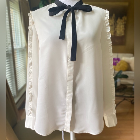 Draper James Tops - Draper James Ruffle Chiffon Tie Neck Blouse